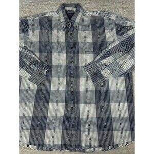Lawton Harbor Button-Up Shirt Mens L Blue White Plaid Long Sleeve Cotton